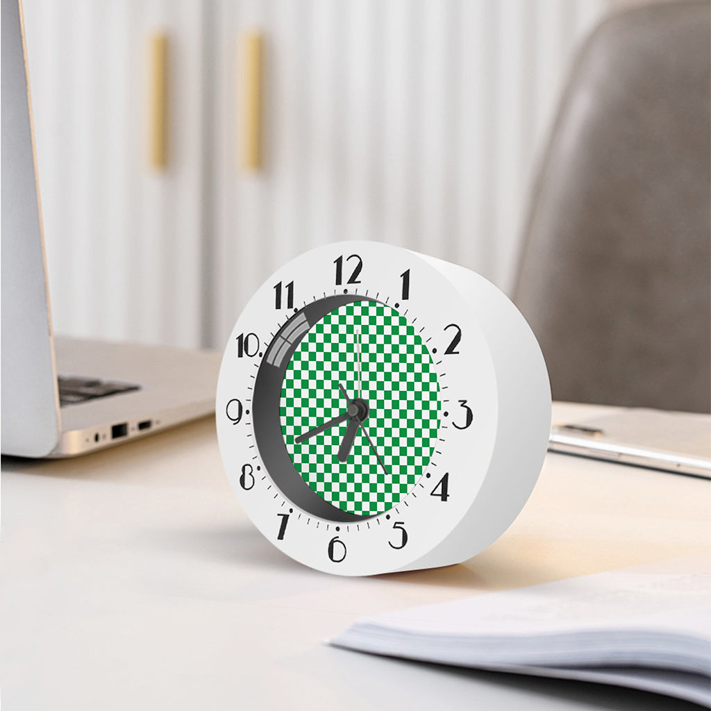 Green And White Checkered Pattern Print Alarm Clock