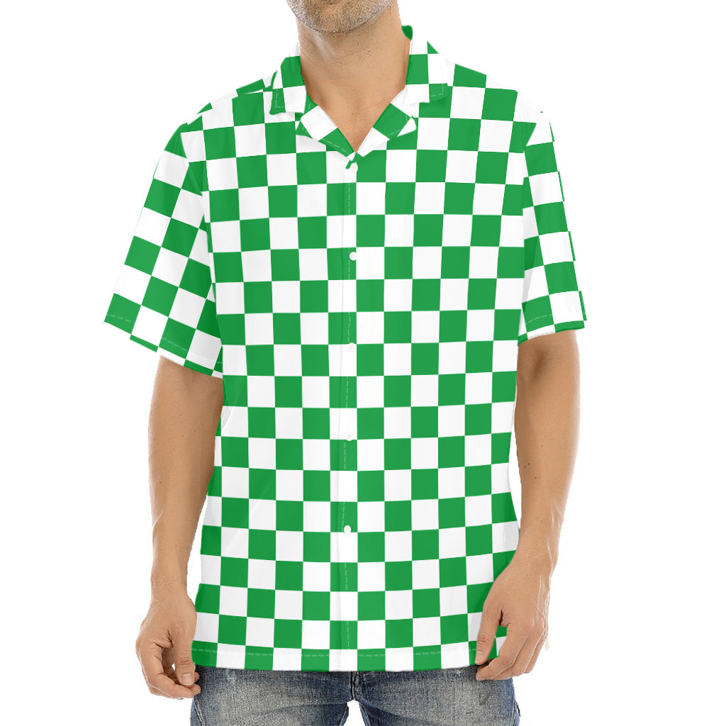 Green And White Checkered Pattern Print Aloha Shirt