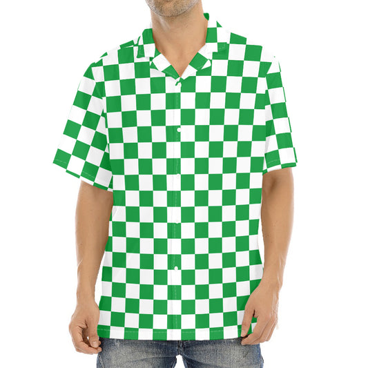 Green And White Checkered Pattern Print Aloha Shirt