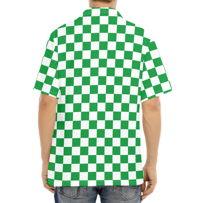Green And White Checkered Pattern Print Aloha Shirt