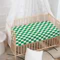 Green And White Checkered Pattern Print Baby Crib Sheet
