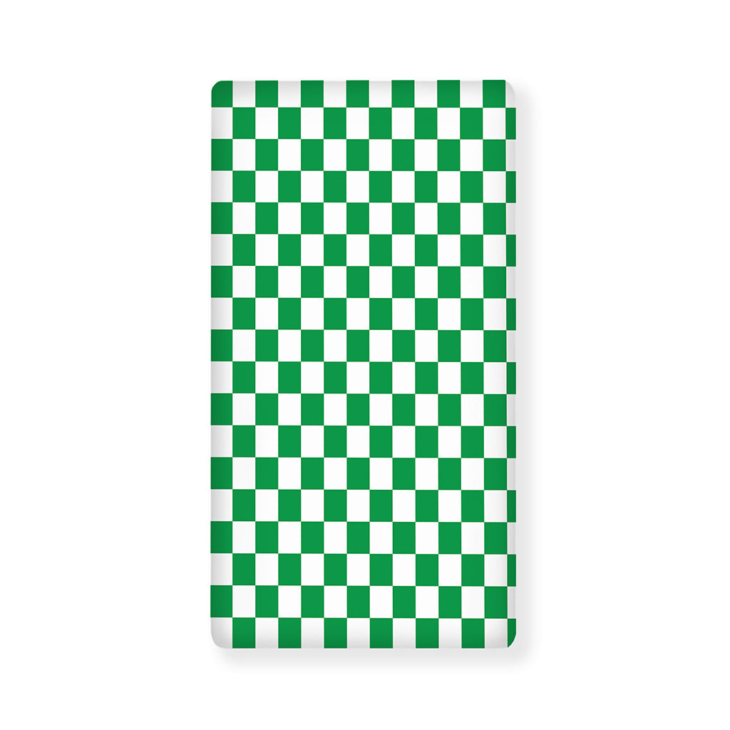 Green And White Checkered Pattern Print Baby Crib Sheet