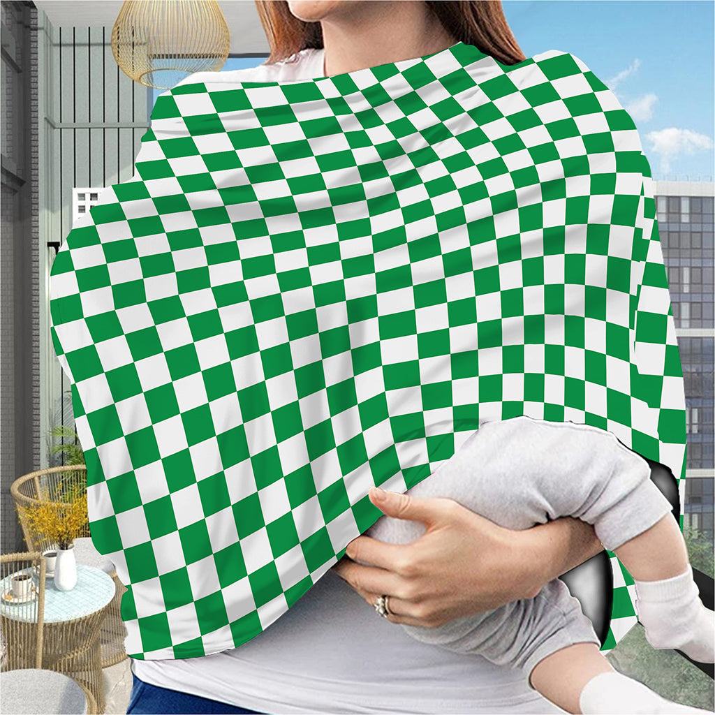 Green And White Checkered Pattern Print Baby Seat Cover