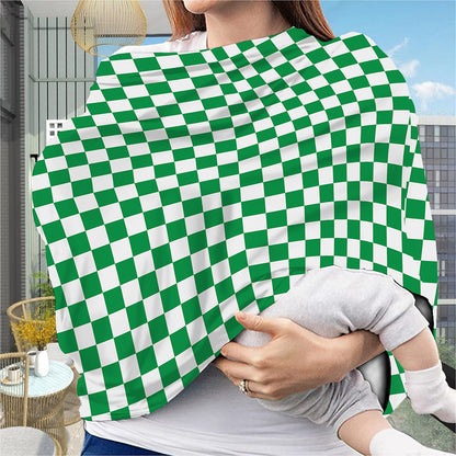 Green And White Checkered Pattern Print Baby Seat Cover