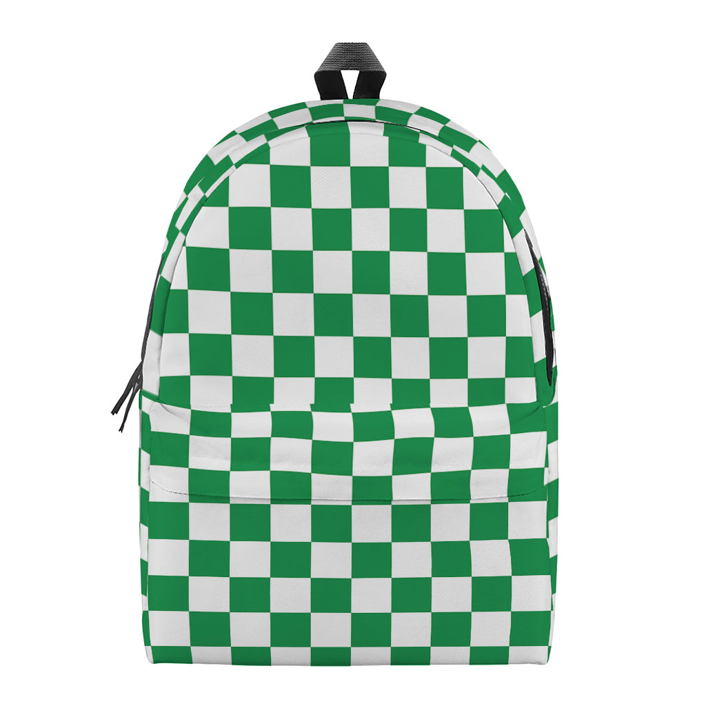 Green And White Checkered Pattern Print Backpack
