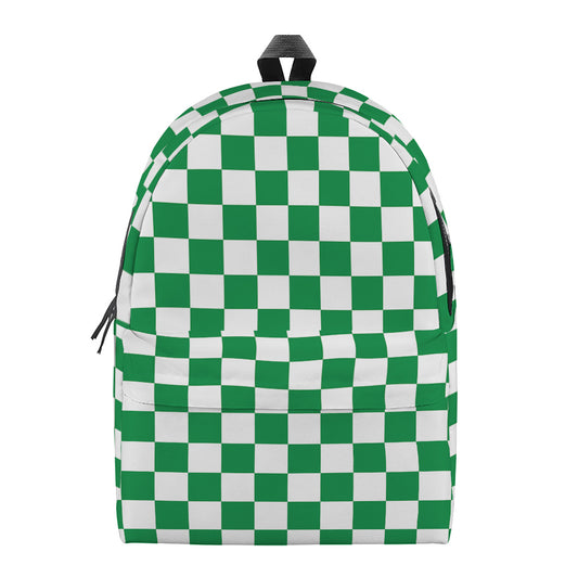 Green And White Checkered Pattern Print Backpack