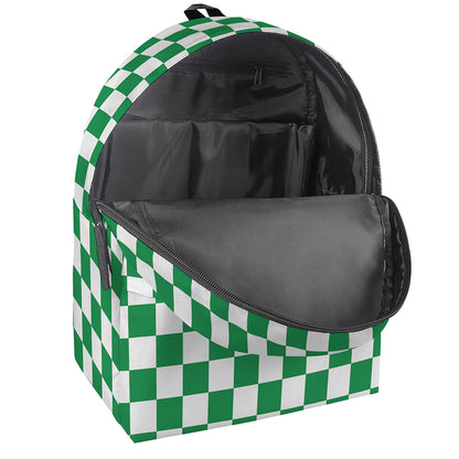 Green And White Checkered Pattern Print Backpack