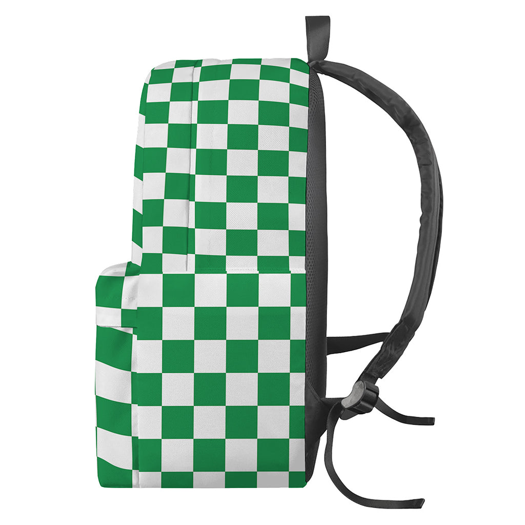 Green And White Checkered Pattern Print Backpack