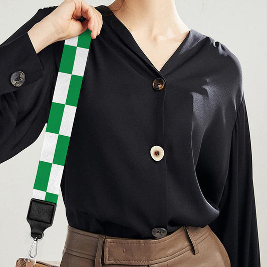 Green And White Checkered Pattern Print Bag Strap