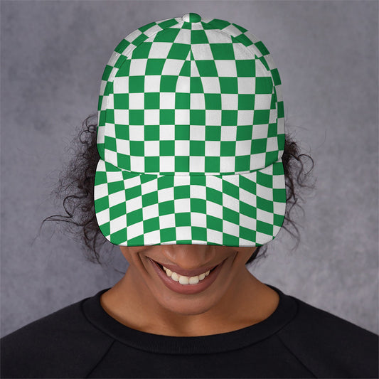 Green And White Checkered Pattern Print Baseball Cap