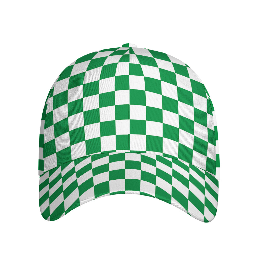 Green And White Checkered Pattern Print Baseball Cap