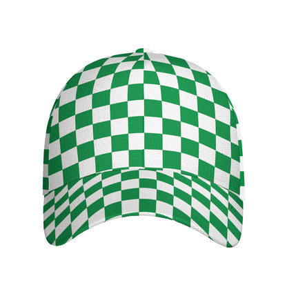 Green And White Checkered Pattern Print Baseball Cap