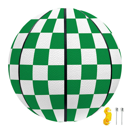 Green And White Checkered Pattern Print Basketball
