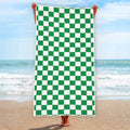 Green And White Checkered Pattern Print Beach Towel