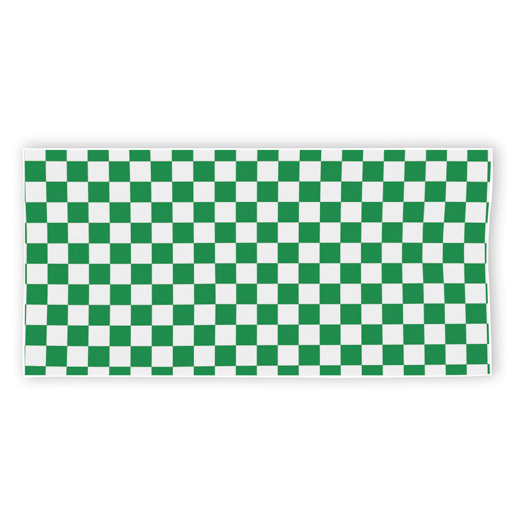 Green And White Checkered Pattern Print Beach Towel