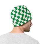 Green And White Checkered Pattern Print Beanie