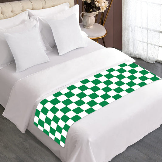 Green And White Checkered Pattern Print Bed Runner