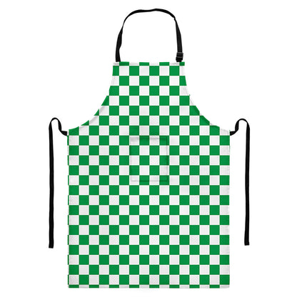 Green And White Checkered Pattern Print Bib Apron With Pocket