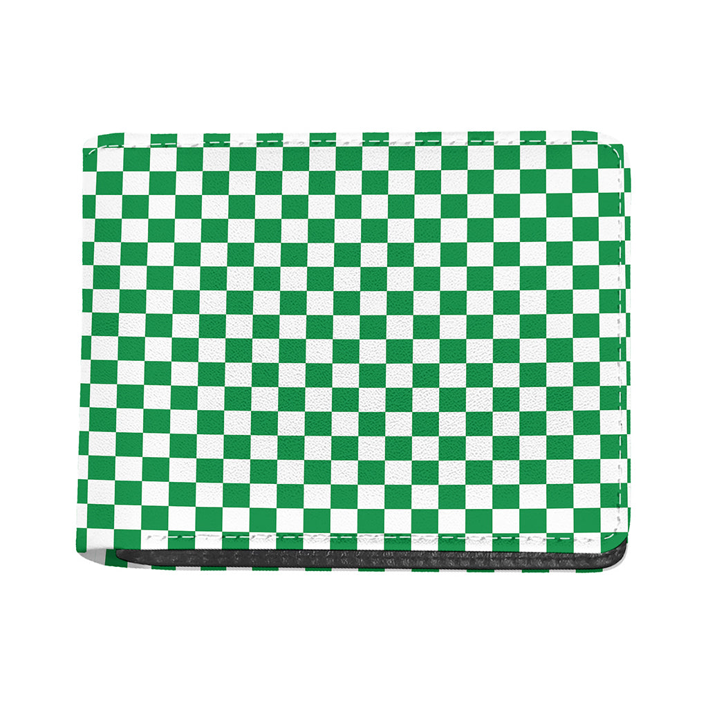 Green And White Checkered Pattern Print Bifold Wallet