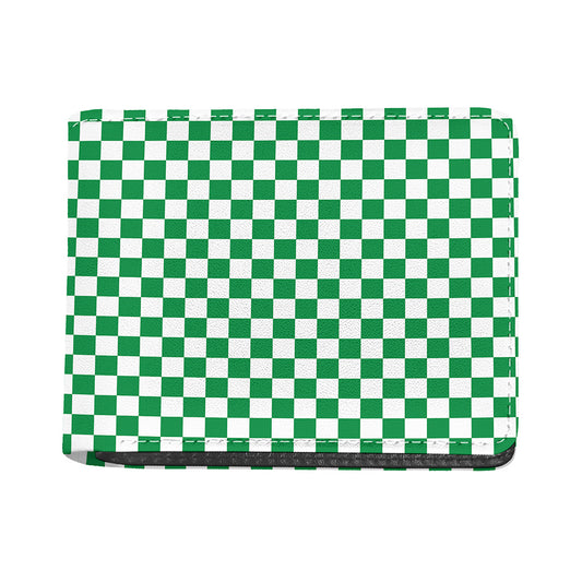 Green And White Checkered Pattern Print Bifold Wallet