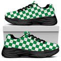 Green And White Checkered Pattern Print Black Chunky Shoes