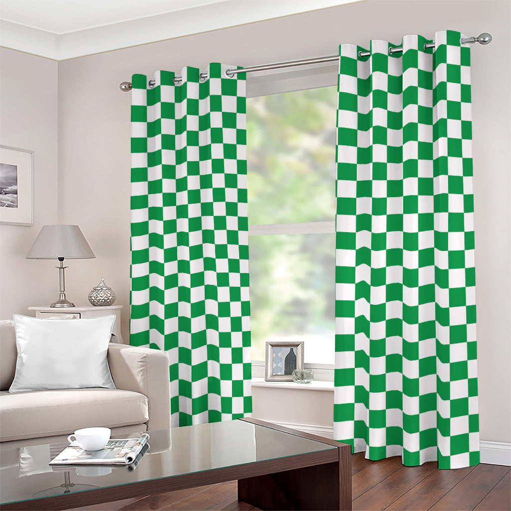 Green And White Checkered Pattern Print Blackout Grommet Curtains