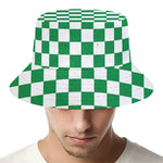 Green And White Checkered Pattern Print Bucket Hat