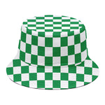 Green And White Checkered Pattern Print Bucket Hat