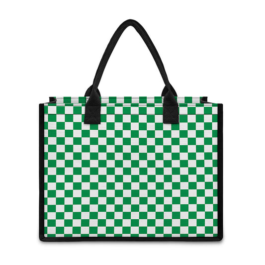 Green And White Checkered Pattern Print Canvas Tote Bag