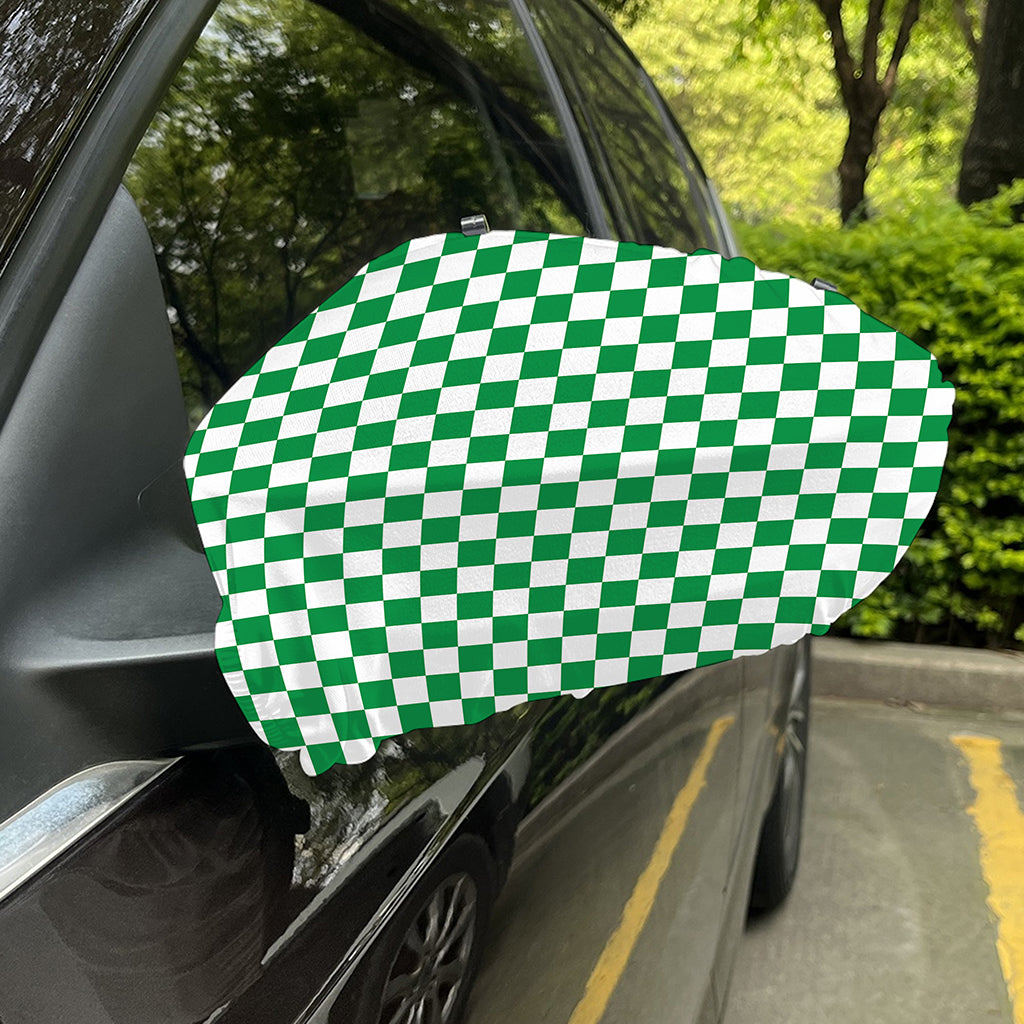 Green And White Checkered Pattern Print Car Side Mirror Covers
