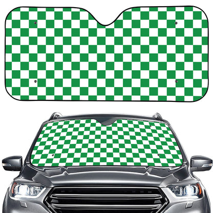 Green And White Checkered Pattern Print Car Windshield Sun Shade