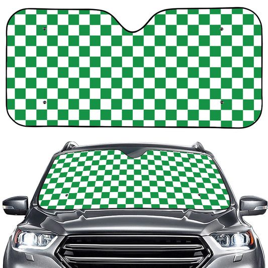 Green And White Checkered Pattern Print Car Windshield Sun Shade