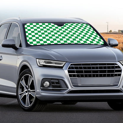 Green And White Checkered Pattern Print Car Windshield Sun Shade