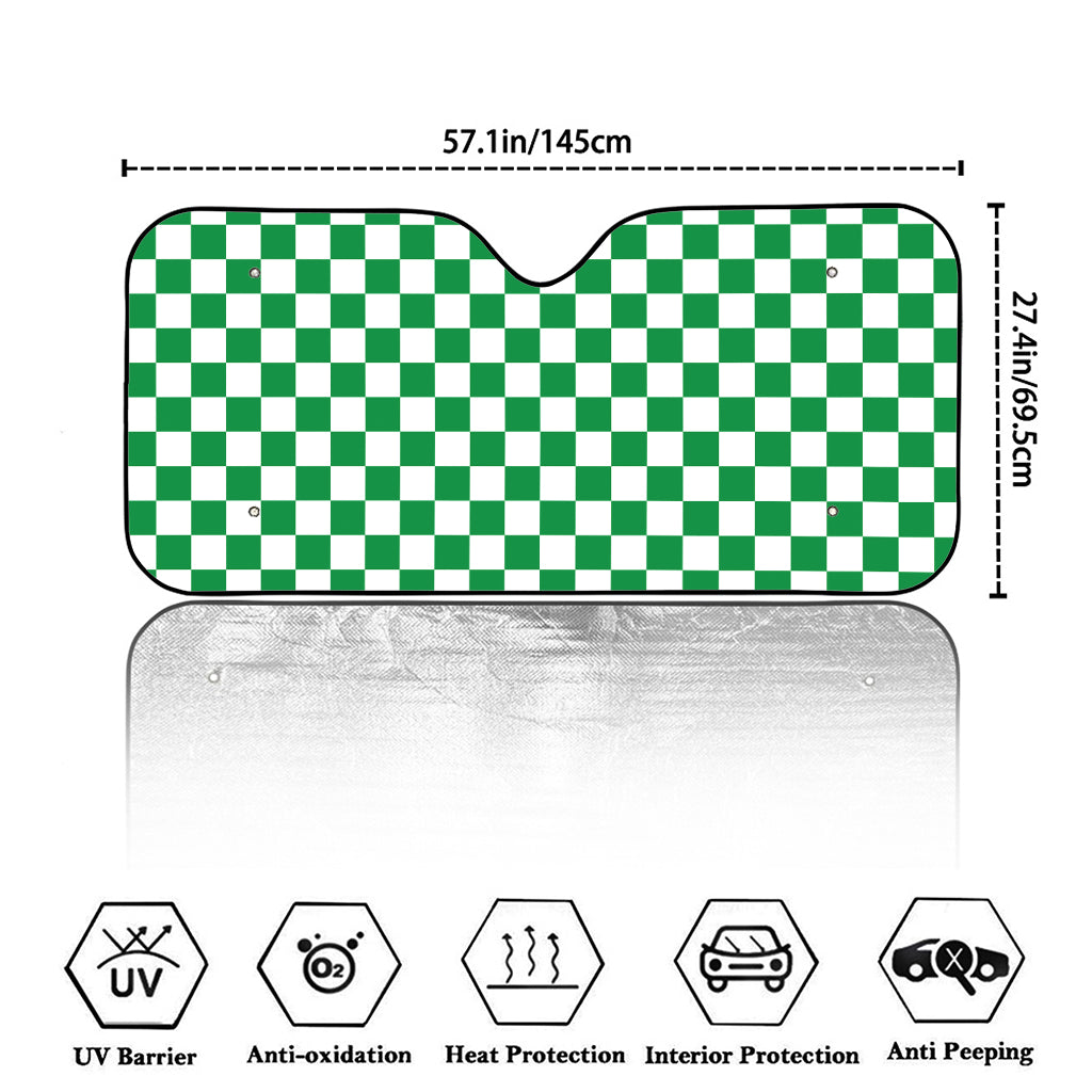 Green And White Checkered Pattern Print Car Windshield Sun Shade