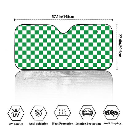 Green And White Checkered Pattern Print Car Windshield Sun Shade