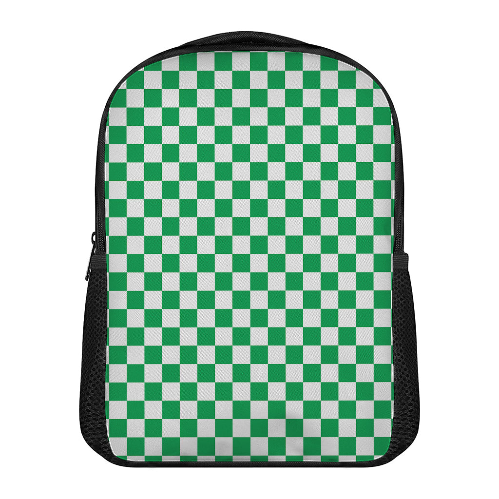 Green And White Checkered Pattern Print Casual Backpack