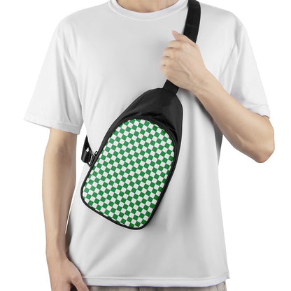 Green And White Checkered Pattern Print Chest Bag
