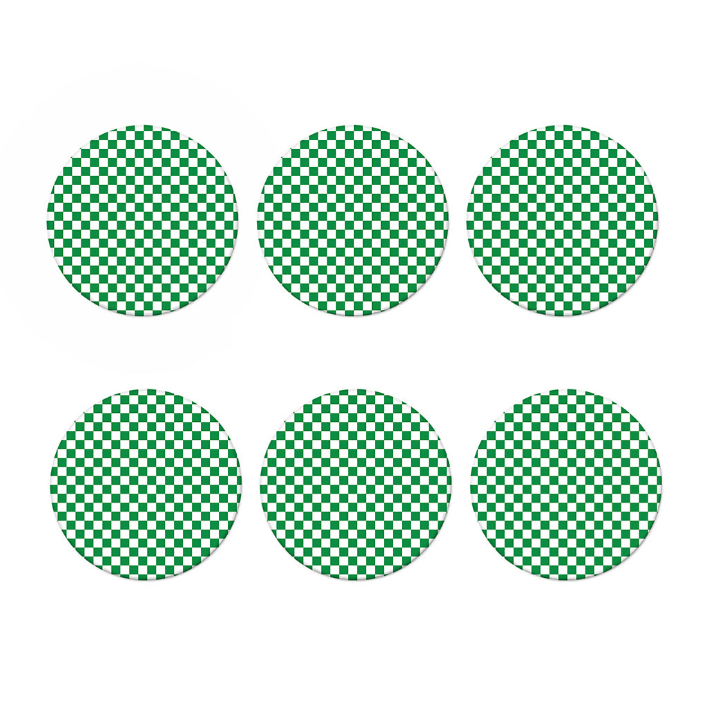 Green And White Checkered Pattern Print Coaster Set