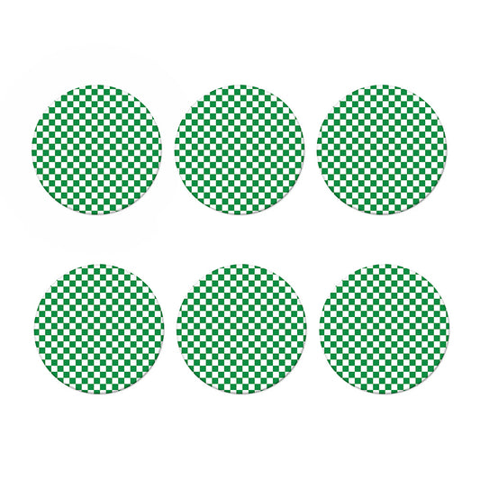 Green And White Checkered Pattern Print Coaster Set