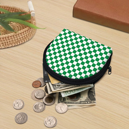 Green And White Checkered Pattern Print Coin Purse
