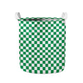 Green And White Checkered Pattern Print Collapsible Laundry Basket