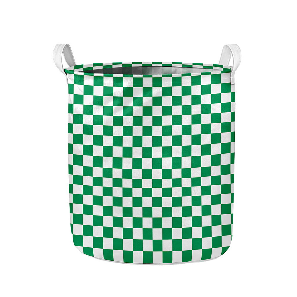 Green And White Checkered Pattern Print Collapsible Laundry Basket