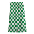 Green And White Checkered Pattern Print Cotton Front Slit Maxi Skirt