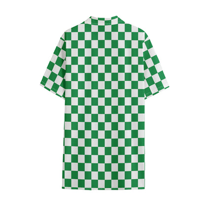 Green And White Checkered Pattern Print Cotton Hawaiian Shirt