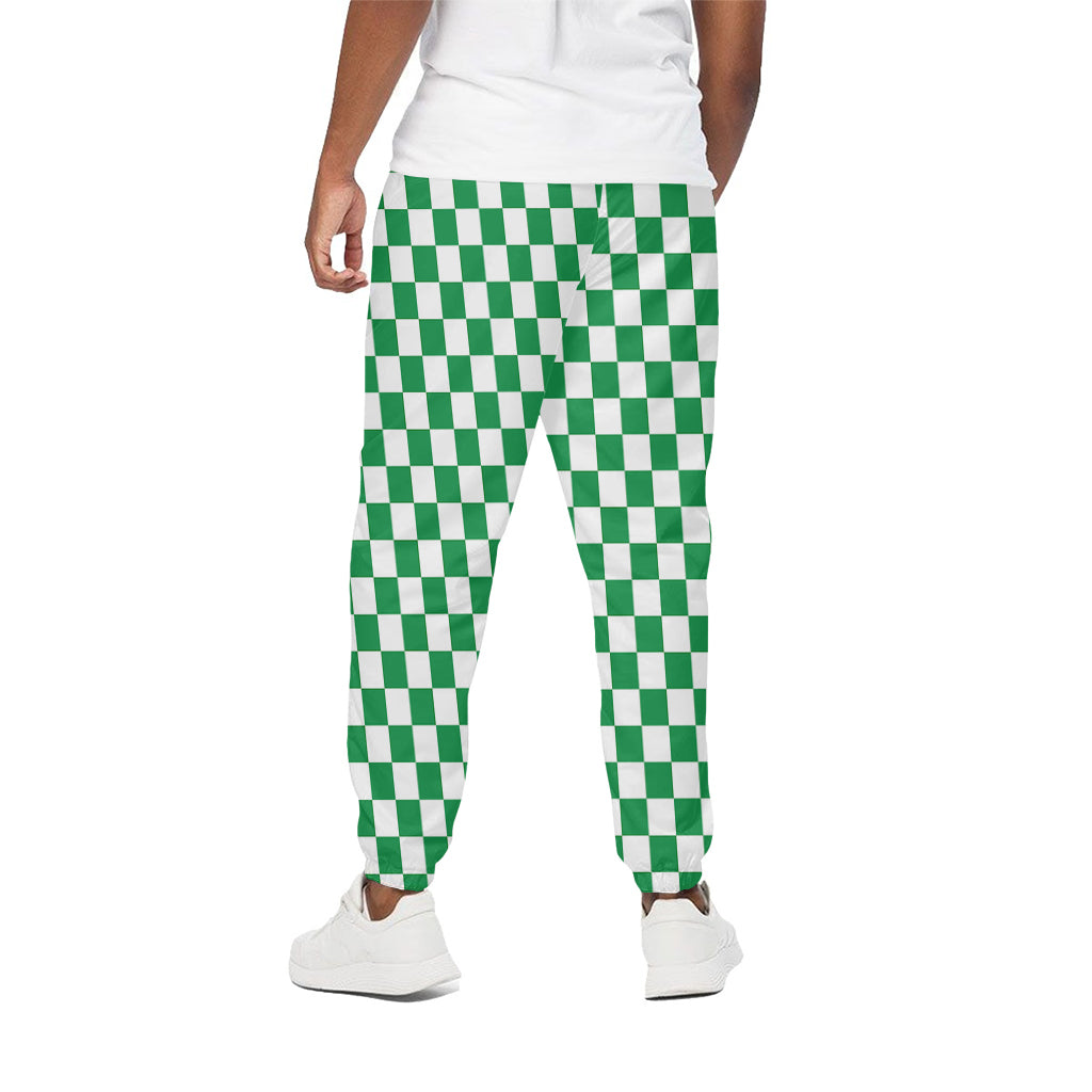 Green And White Checkered Pattern Print Cotton Pants