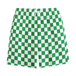 Green And White Checkered Pattern Print Cotton Shorts