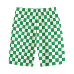 Green And White Checkered Pattern Print Cotton Shorts