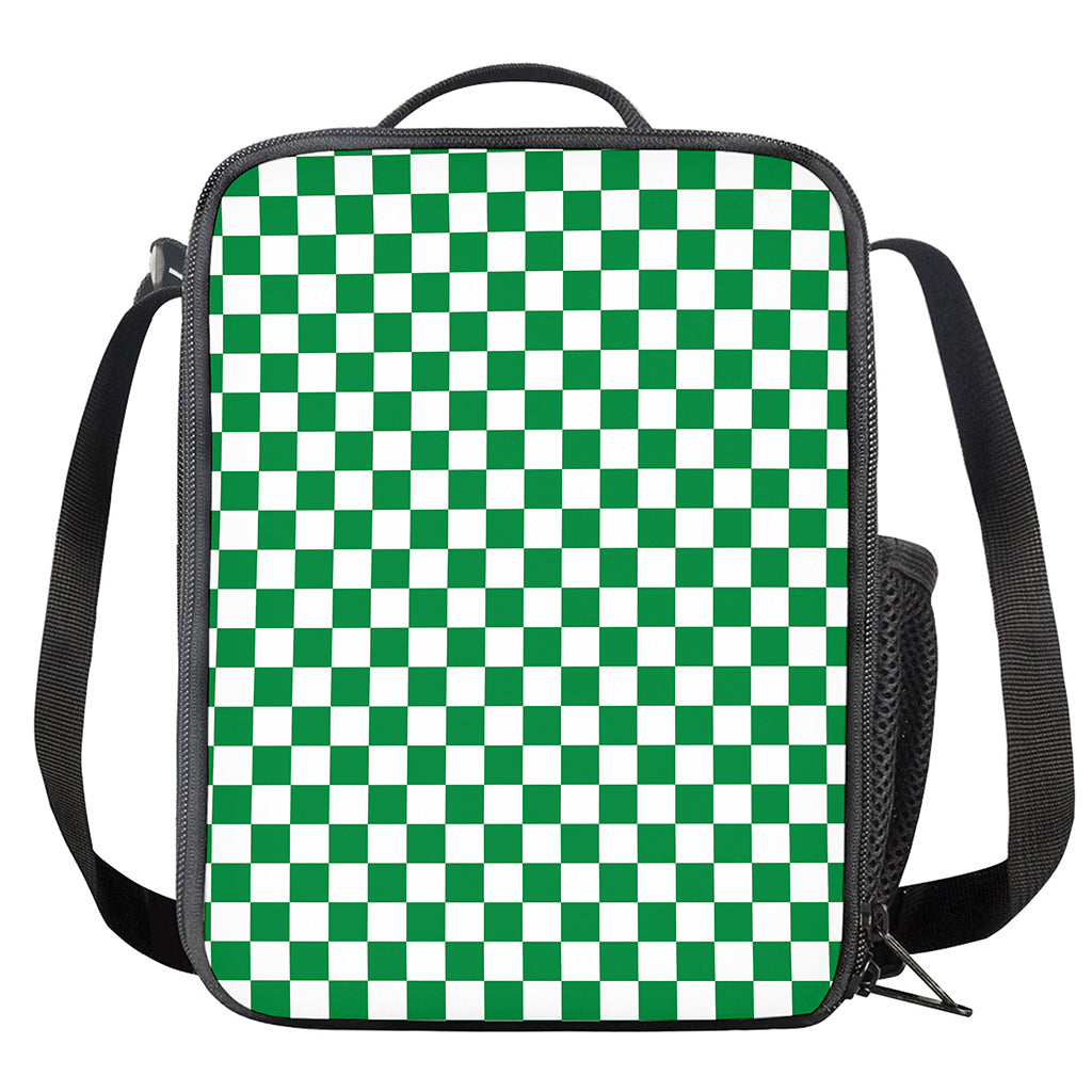 Green And White Checkered Pattern Print Crossbody Lunch Bag