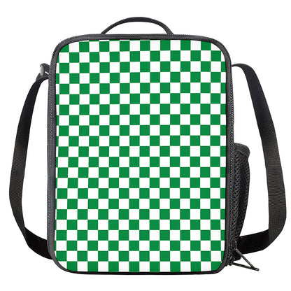 Green And White Checkered Pattern Print Crossbody Lunch Bag