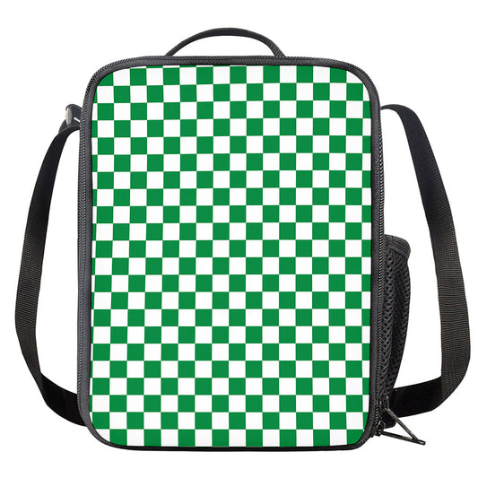Green And White Checkered Pattern Print Crossbody Lunch Bag